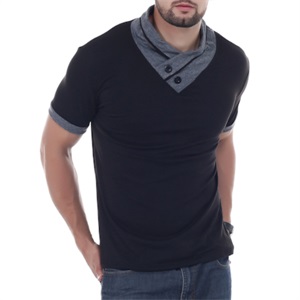 YTD 100% Cotton Mens Casual V-Neck Button Slim Muscle Tops Tee Long Sleeve T-Shirts