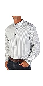 mens collarless shirt blue stripe 1-2-ratio