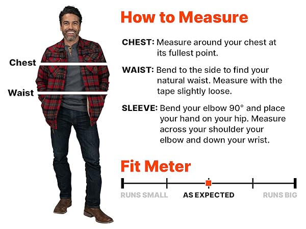 How to measure, fit meter, inches, chest, waist, hips, body, causal, regular, flannel shirt, comfort