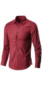 Casual Solid Long Sleeve Button Down White Wine Red