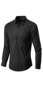 Casual Solid Long Sleeve Button Down Dress Shirt Black