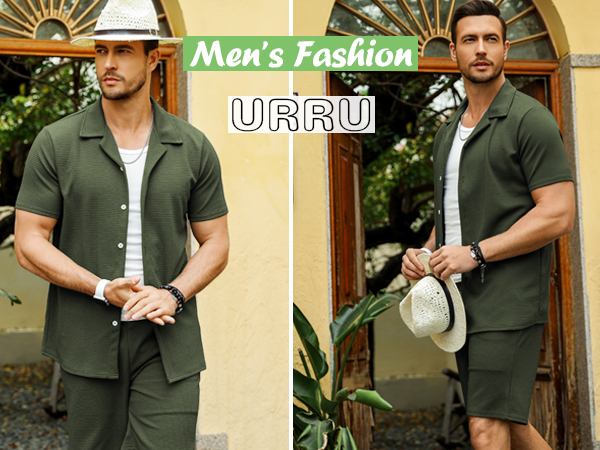 mens short sleeve shirt and shorts set