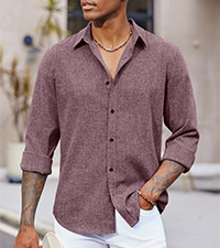 COOFANDY LONG SLEEVE BUTTON LINEN  CASUAL SHIRT