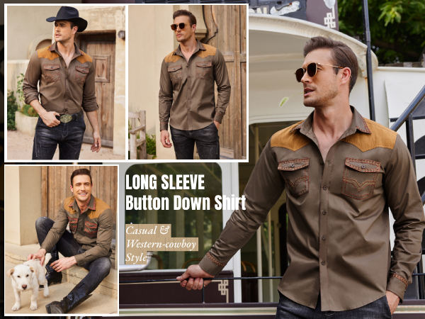 Occasions For Western Shirt Long Sleeve Casual Button Down Shirt with Pockets