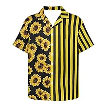 Yellow Sunflower Black Stripes Print Hawaiian Shirt For Men