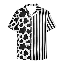 Black White Stripes Cow Print Hawaiian Shirt For Mens