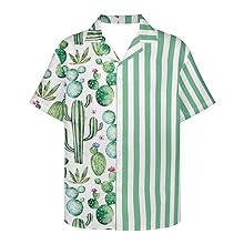 Light Green Cactus Stripes Print Hawaiian Shirt For Men