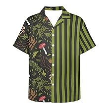 Dark Green Mushroom Stripes Hawaiian Shirt For Men