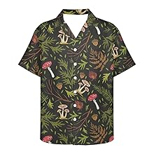 Cute Dark Green Mushroom Print Hawaiian Shirt For Men