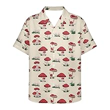 Red Mushroom Beige Print Hawaiian Shirt  For Men