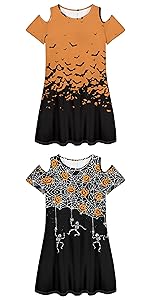 Matching Women Cute Skeleton Bat Print Halloween Costume Dress