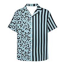 Aqua Black Leopard Stripes Color Block Hawaiian Shirt  For Men