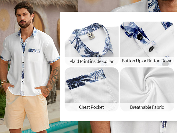 Men''s Hawaiian Short Sleeve Tropical Shirt Casual Summer Beach Button Down Shirts