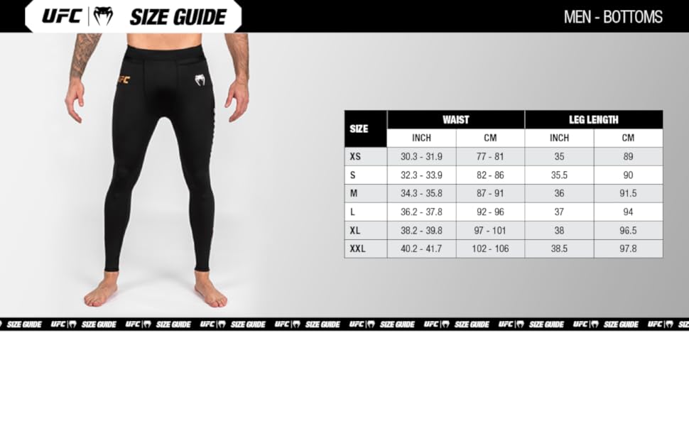 size guide UFC Men&#39;s bottoms