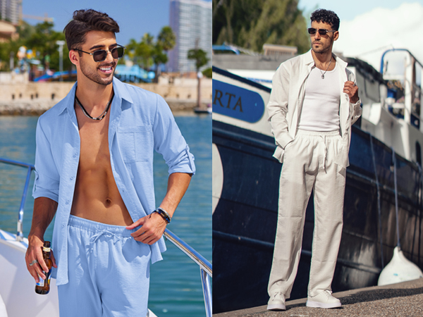 COOFANDY Mens Linen Set Outfits