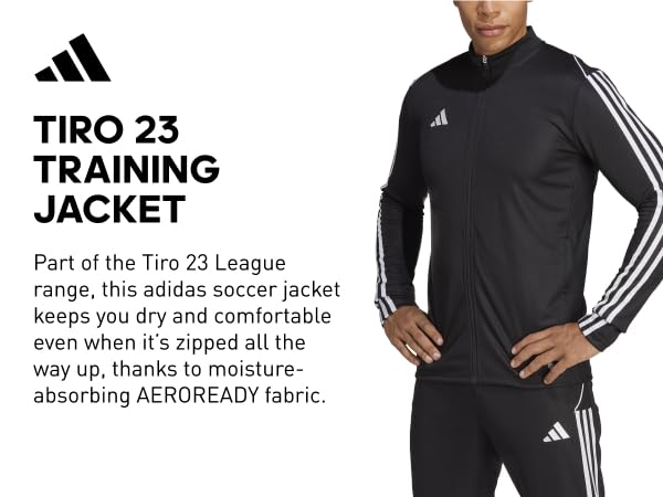 Man wearing black adidas tiro 23 training jacket and shorts