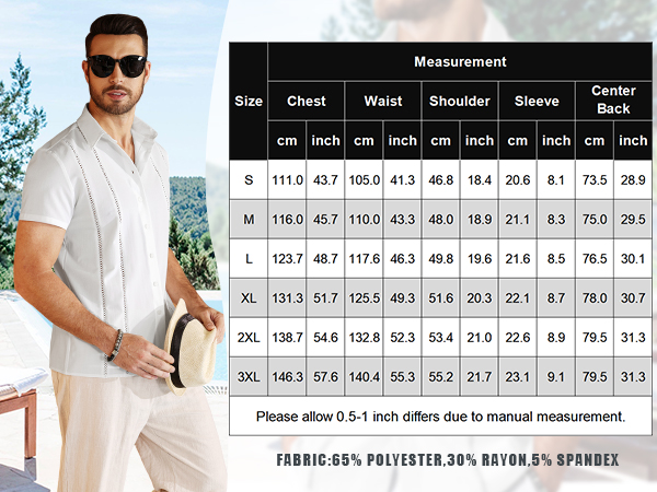 US Size Chart mens cuban shirt