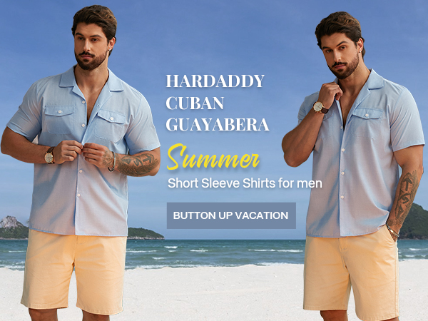 Hardaddy Men''S Short Sleeve Button Down Shirt Summer Beach Cuban Collar Shirts Vacation 