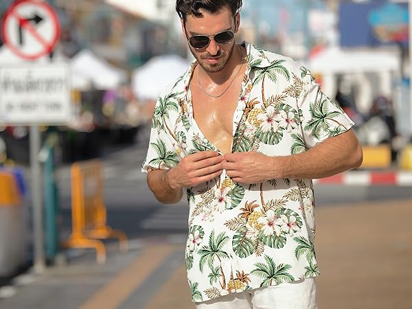 Men Beach Tropical Casual Aloha Shirt