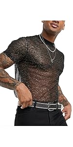 Men Mesh Shiny Shirts