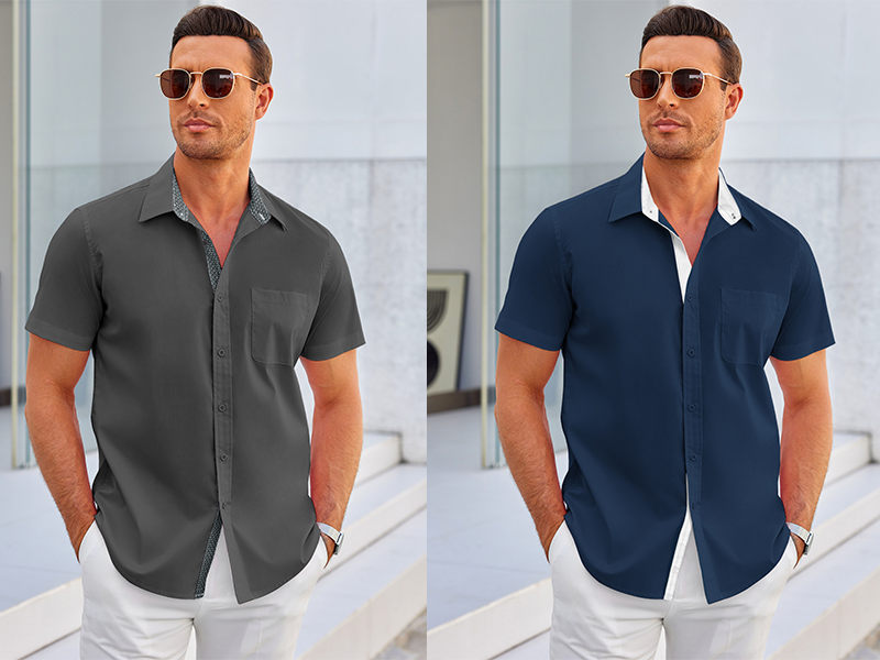 Men''s Wrinkle-Free Short Sleeve Button Up Dress Shirt