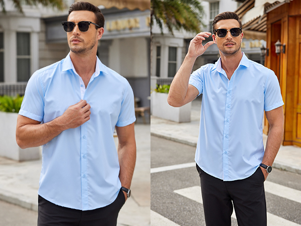 Men''s Wrinkle Free Business Dress Shirts Short Sleeve