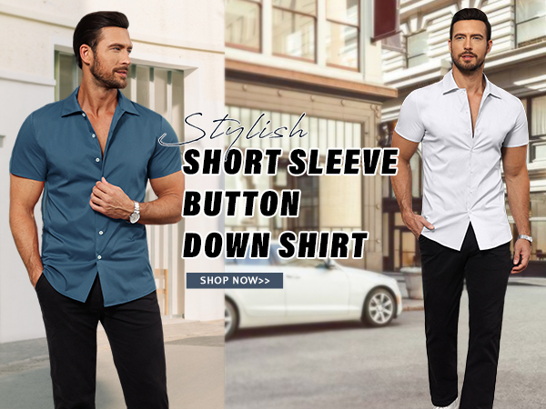 mens short sleeve button up shirt casual dress shirt  