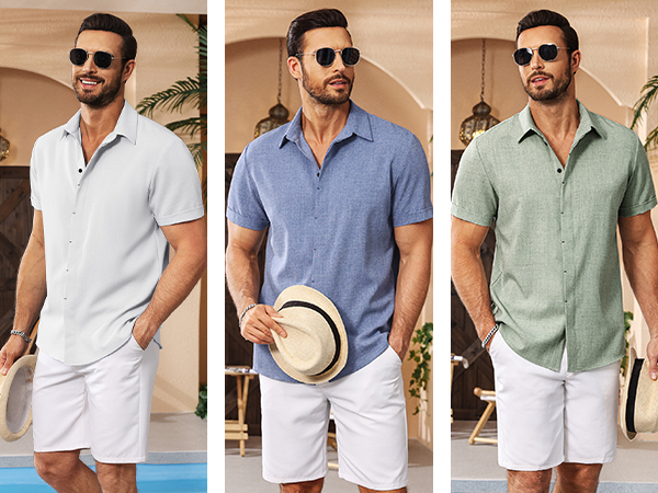 Mens Linen Shirt Short Sleeve Casual Shirts