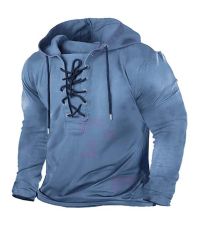 Distressed Lace Up Hooded Shirts