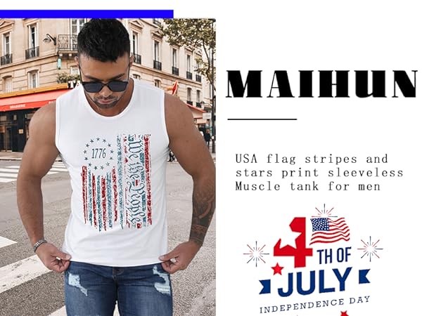 American Flag Tank Tops for Men 4th of July Shirts Patriotic Sleeveless Muscle Tees