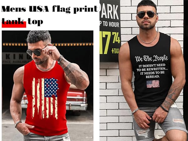 American Flag Tank Tops for Men 4th of July Shirts Patriotic Sleeveless Muscle Tees