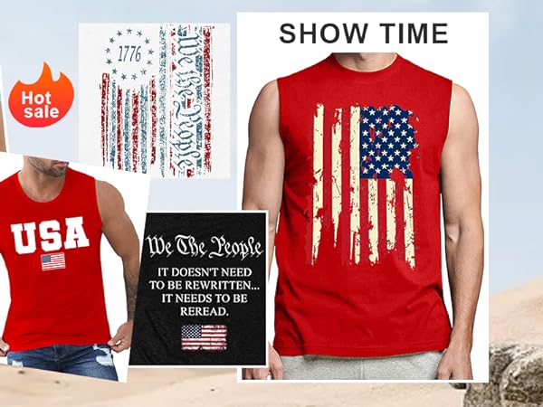 American Flag Tank Tops for Men 4th of July Shirts Patriotic Sleeveless Muscle Tees