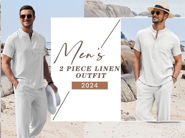 mens linen outfit 2 piece set walking suit linen suit set