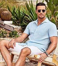 Men''s Casual Button Down Shirts Short Sleeve Textured Linen Summer Beach Shirt