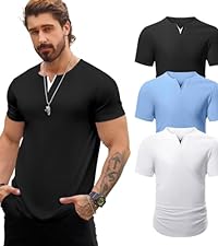 Mancozy Mens 3 Pack T Shirts Casual Fashion Longline V-Neck Shirt tee…