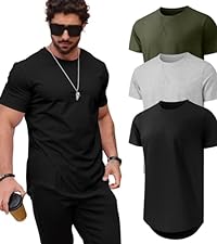 Mancozy Mens 3 Pack T Shirts Casual Hipster Hip Hop Longline Crewneck Tee Shirts