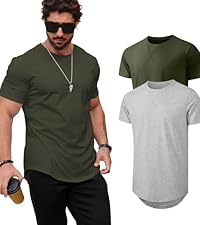 Mancozy 2 Pack T Shirts Casual Hipster Hip Hop Longline Crewneck Tee Shirts…