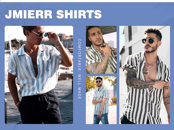 Short Sleeve Button-Up Striped Dress Shirts 