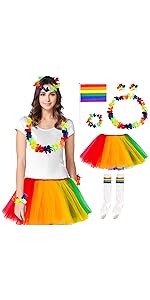 Pride Accessories, Layered Rainbow Tulle Tutu Skirt Pride Leis Flower