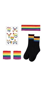 Pride Accessories Rainbow Socks with Wrist Guards Headband Set