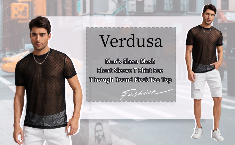 Verdusa Men&#39;s Sheer Mesh Short Sleeve T Shirt See Through Round Neck Tee Top 1