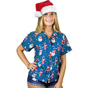 Christmas Hat X-Mas Women Blouse Hawaiian Santa Claus Theme Party