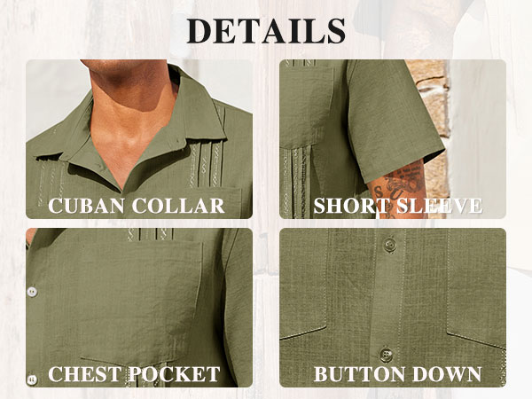 Runcati Mens Cuban Guayabera Shirts Linen Cotton Button Down Short Sleeve Summer Beach Tops