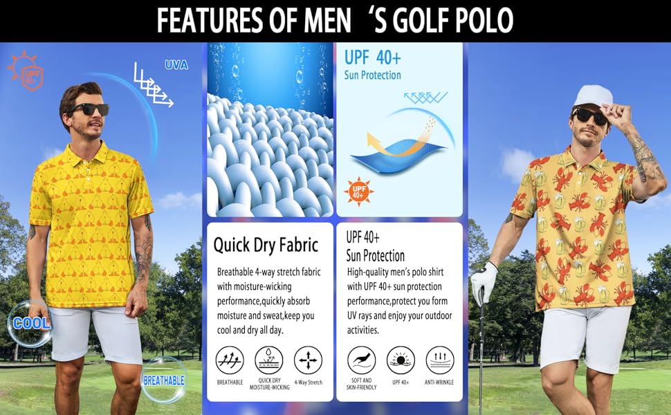 Quick Dry Sun Protection Men Golf Polos Activewear