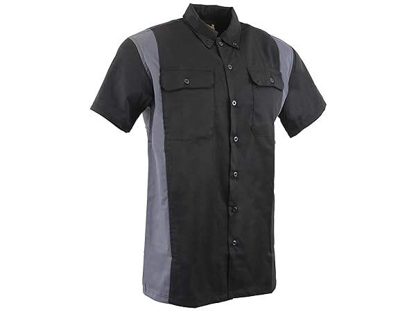 Milwaukee Mens Men Black Grey Orange Button Up Heavy Duty Cotton Poly Work Shirt Classic Mechanic