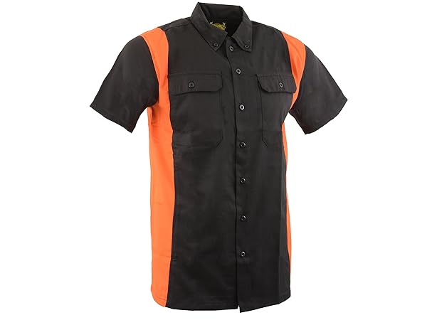 Milwaukee Mens Men Black Grey Orange Button Up Heavy Duty Cotton Poly Work Shirt Classic Mechanic