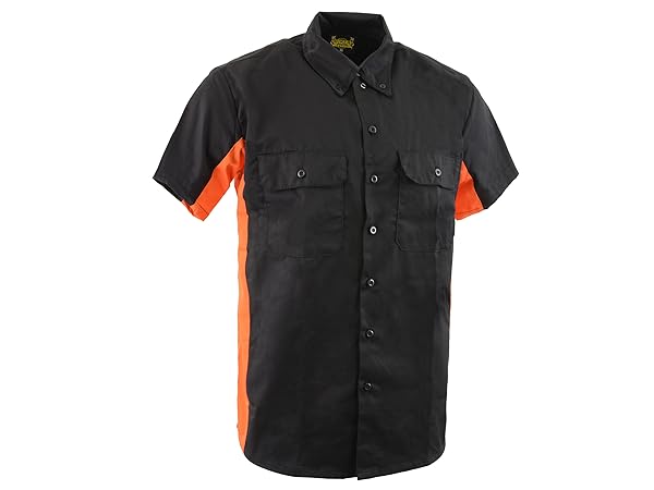 Milwaukee Mens Men Black Grey Orange Button Up Heavy Duty Cotton Poly Work Shirt Classic Mechanic