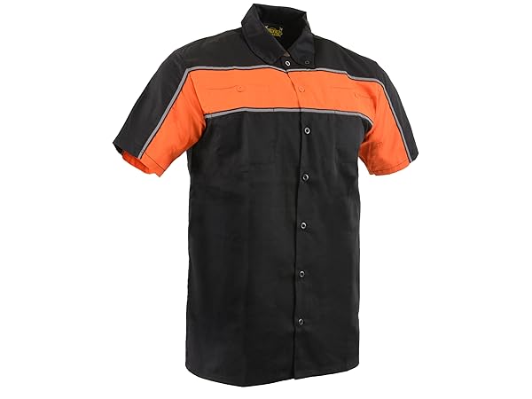 Milwaukee Mens Men Black Grey Orange Button Up Heavy Duty Cotton Poly Work Shirt Classic Mechanic