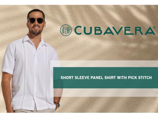 Cubavera Men''s Short Sleeve Insert Panels with Pick Stitch Shirt