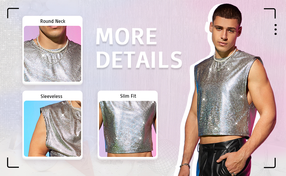 metallic tank top men silver crop top men